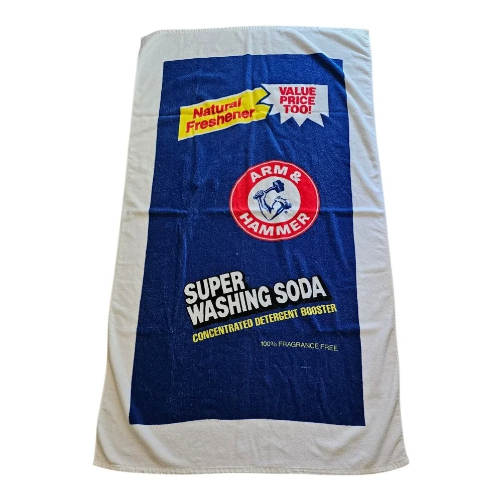 Vintage Arm & Hammer Beach Towel Advertising Super Washing Soda 34.5x60